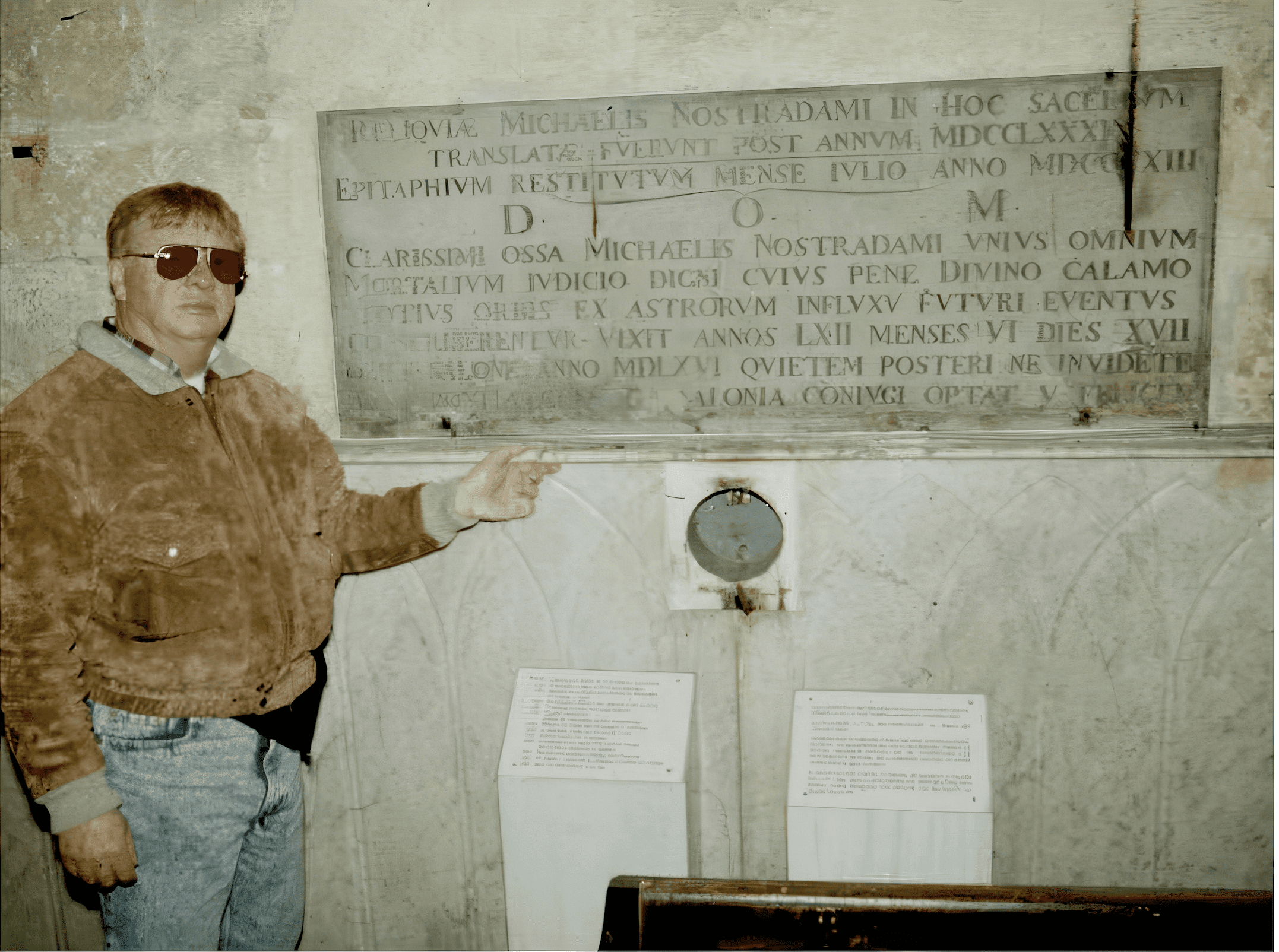 Carl Hewitt standing in front of Nostradamus' Tomb.